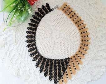 Elegant Evening Choker Delicate Necklace Black Gold Jewelry Beaded Collar Women's Necklace Beading Geometric Pattern unusual gift for her