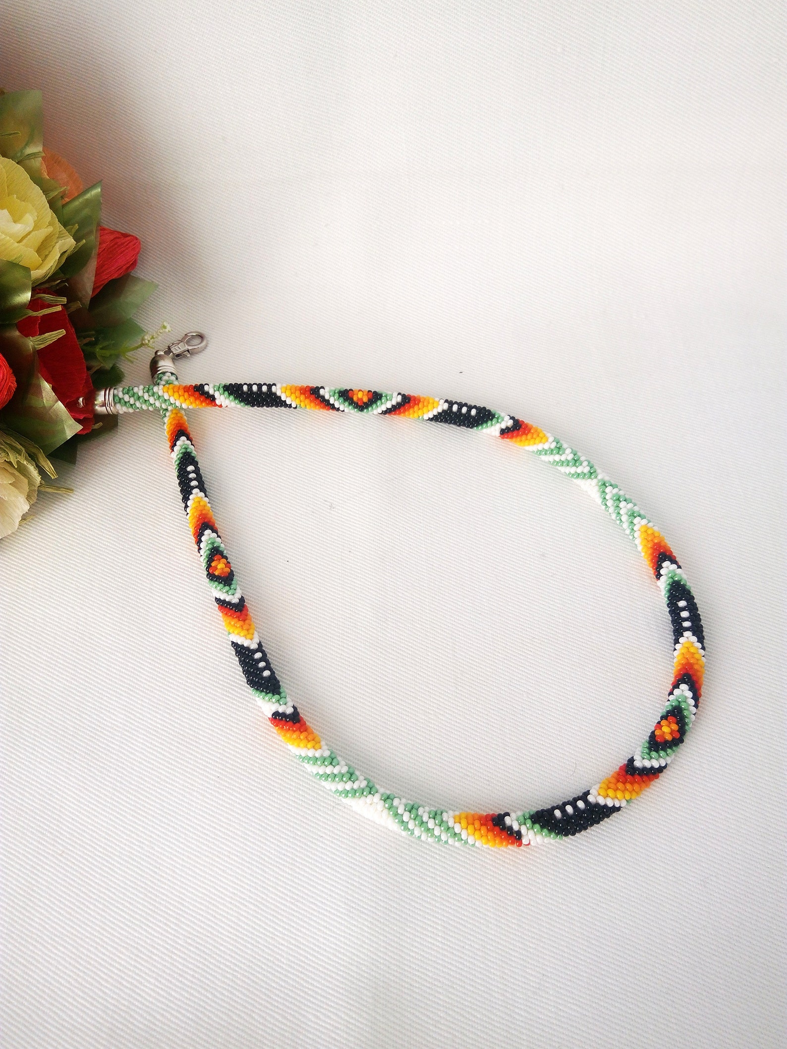 Native American Indian Bead Necklace Ethnic Thin Rope Green Etsy