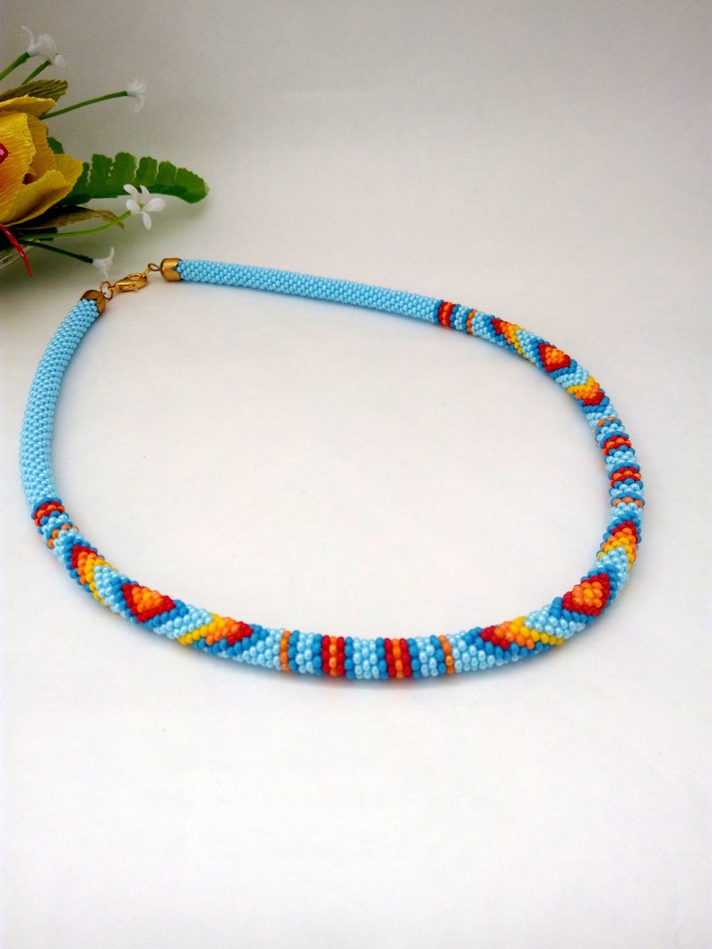 Bead necklace Ethnic Tribal jewelry Thin beaded rope Native Etsy