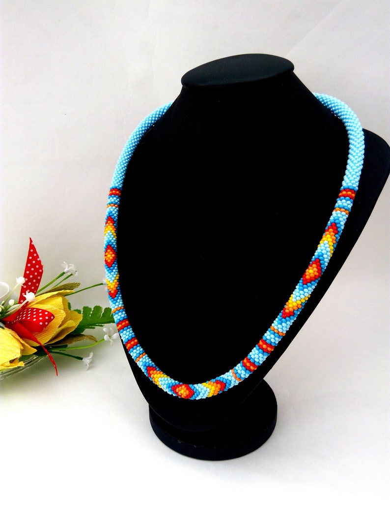 Bead necklace Ethnic Tribal jewelry Thin beaded rope Native Etsy