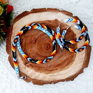 Blue Beaded Necklace Native American Style Indian Beads Necklace Ethnic ...