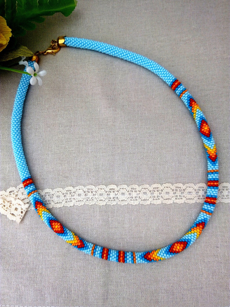 Bead necklace Ethnic Tribal jewelry Thin beaded rope Native Etsy