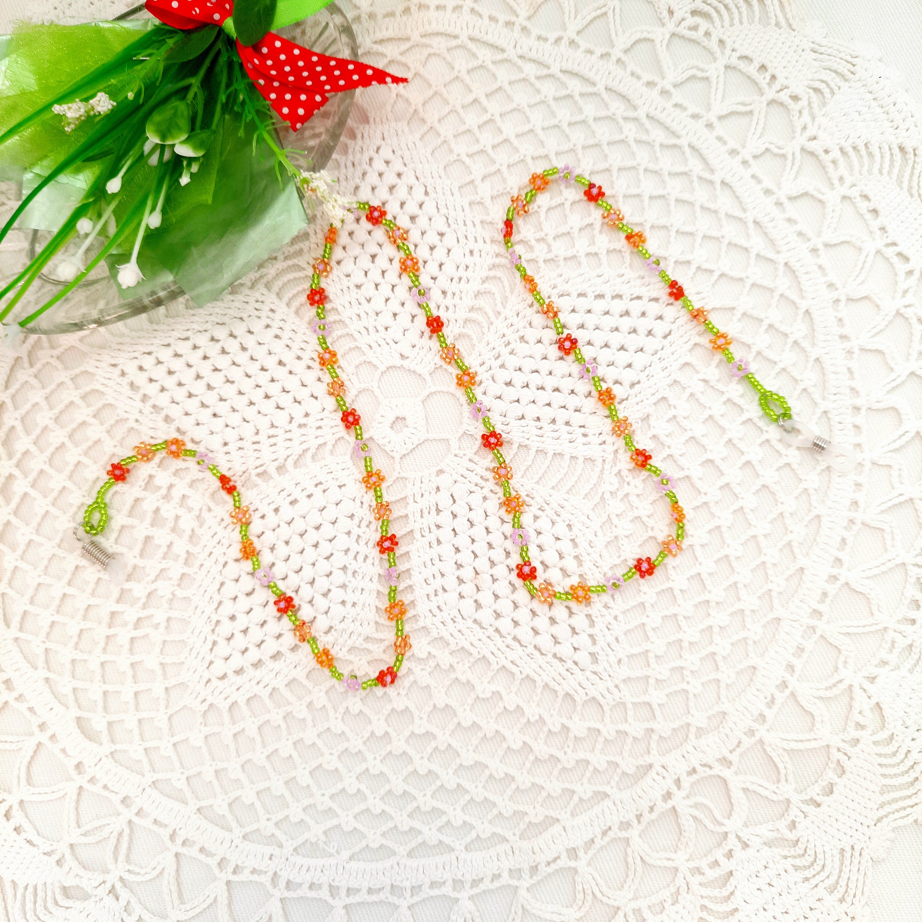Beaded Eyeglass Strap Glasses Rope Bright Necklace Flowers Beading for ...