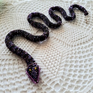 Python Snake Necklace Crochet Purple Snake Jewelry Beaded Snake Black Lilac Python SNAKE Lariat Bead Long Necklace Rope Snake Purple Python