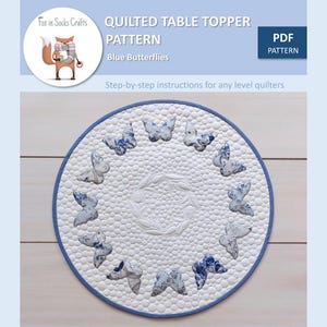 Blue butterflies table topper, PDF pattern, Digital PDF pattern, Suitable for beginners, Butterfly round table topper
