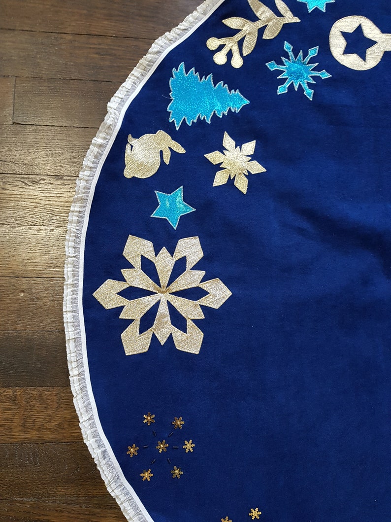 Blue Tree Skirt With Snowflakes 