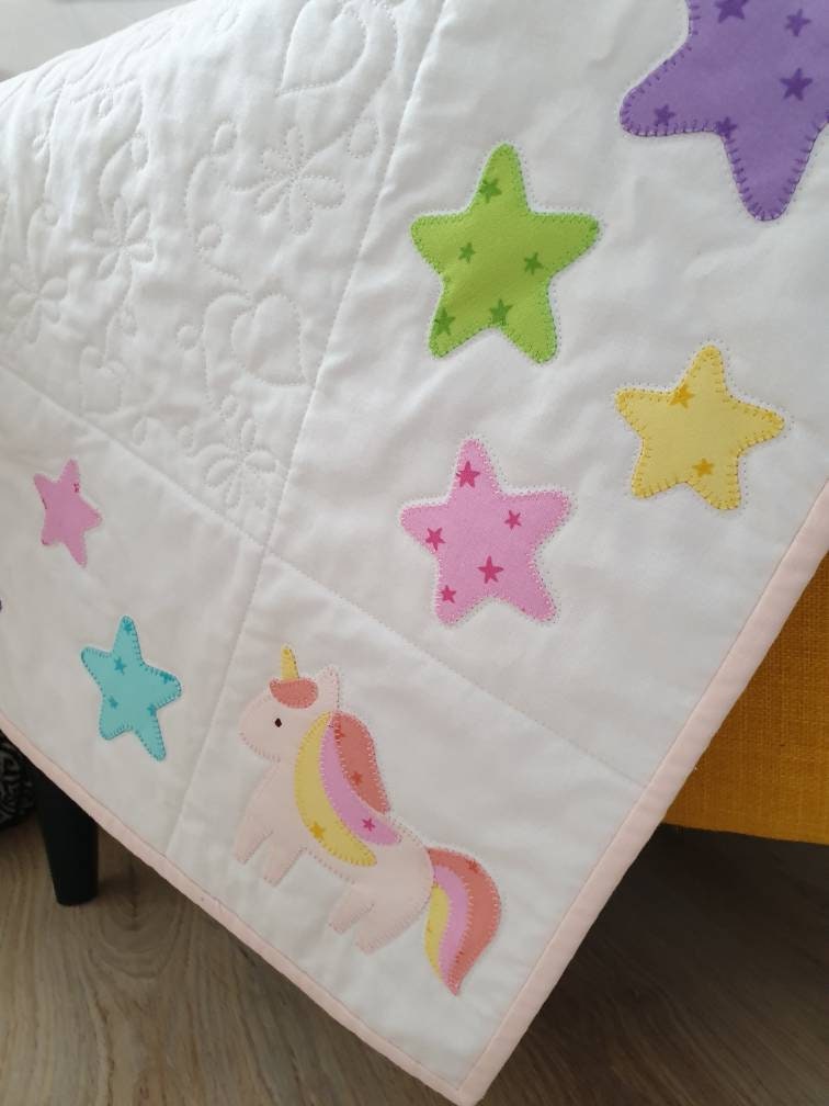 Unicorn Baby Quilt Newborn Baby Girl Blanket Handmade Quilt Etsy