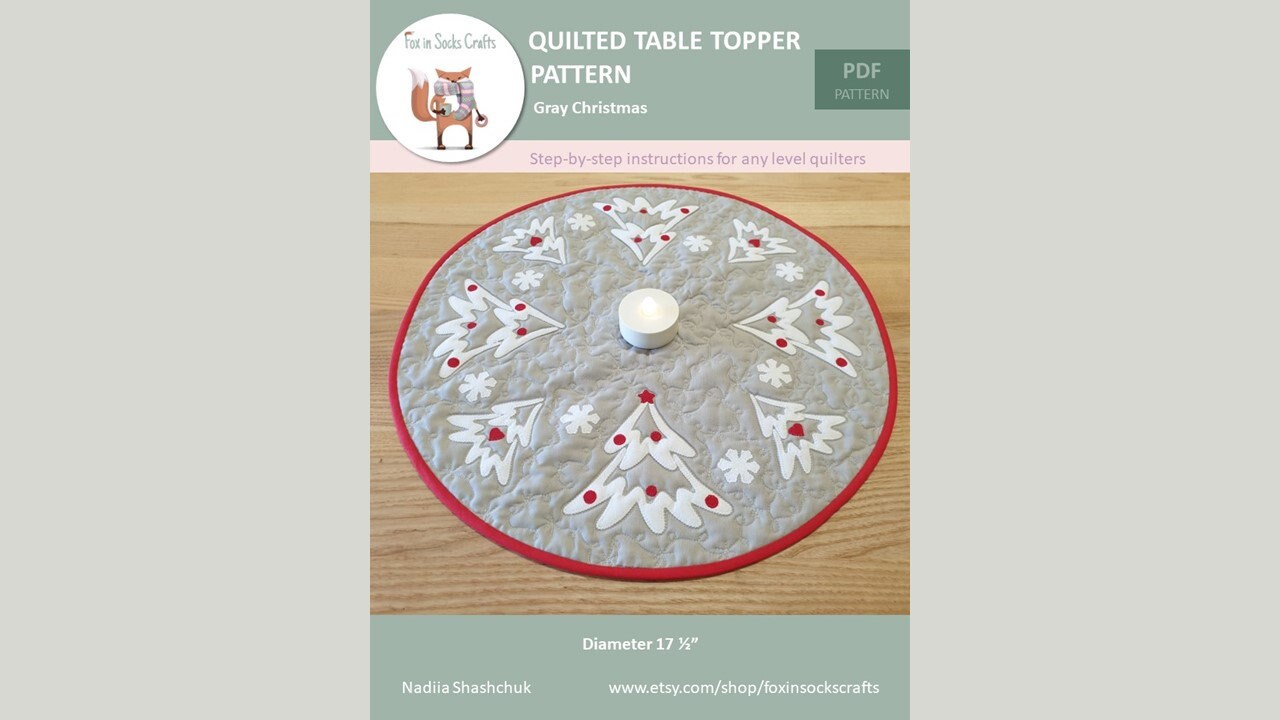 PDF Pattern Gray Christmas Quilted Table Topper, Digital PDF Pattern ...