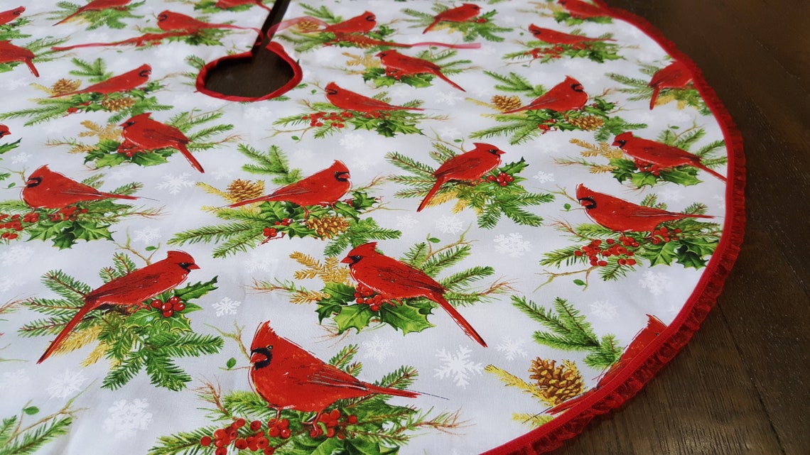 Tree skirt 37 Red tree skirt Cardinal Woodland Etsy