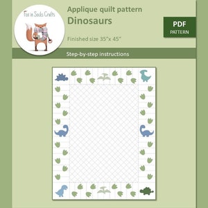 Dinosaur quilt pattern, PDF Pattern, Digital PDF pattern, Suitable for beginners, Applique quilt pattern, Dino quilt