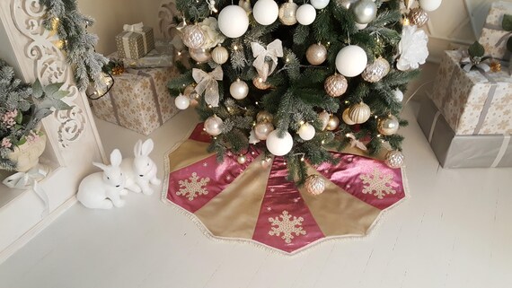 Pink Tree Skirt Rose Gold Decor Christmas Tree Skirt Snowflake Etsy