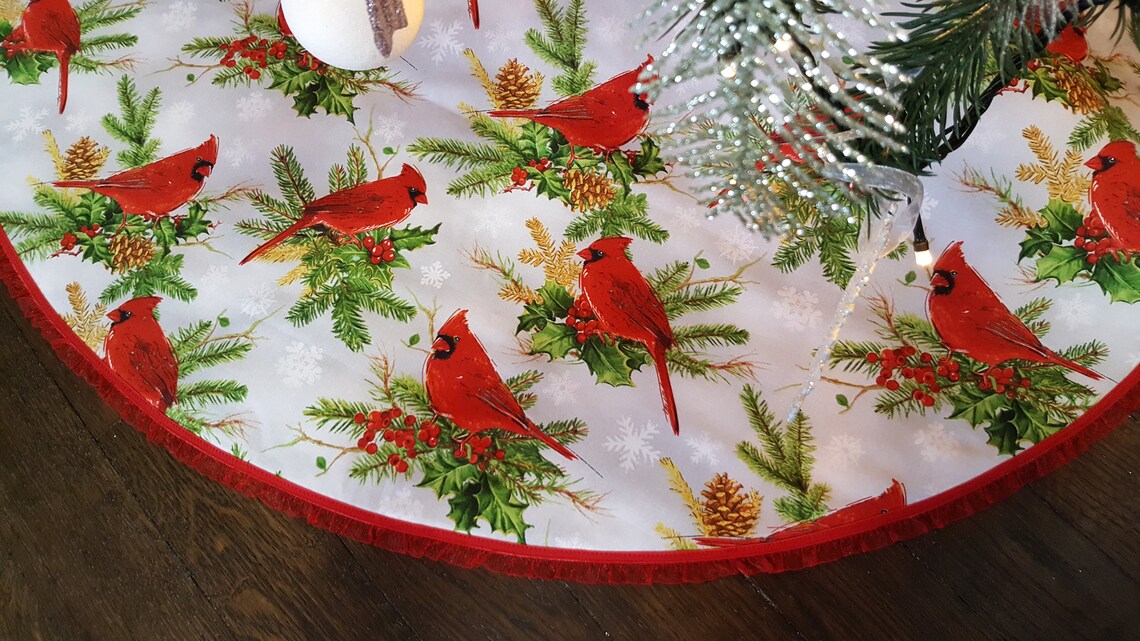 Tree skirt 37 Red tree skirt Cardinal Woodland Etsy
