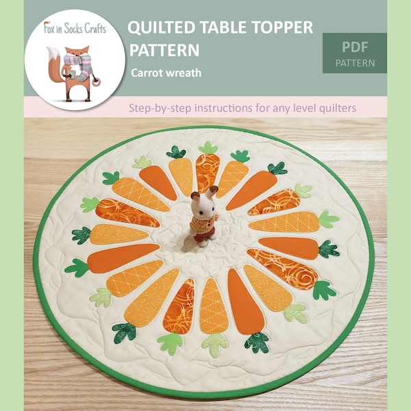 PDF pattern, Carrot Wreath quilted table topper, Digital PDF pattern, Suitable for beginners, Round table topper