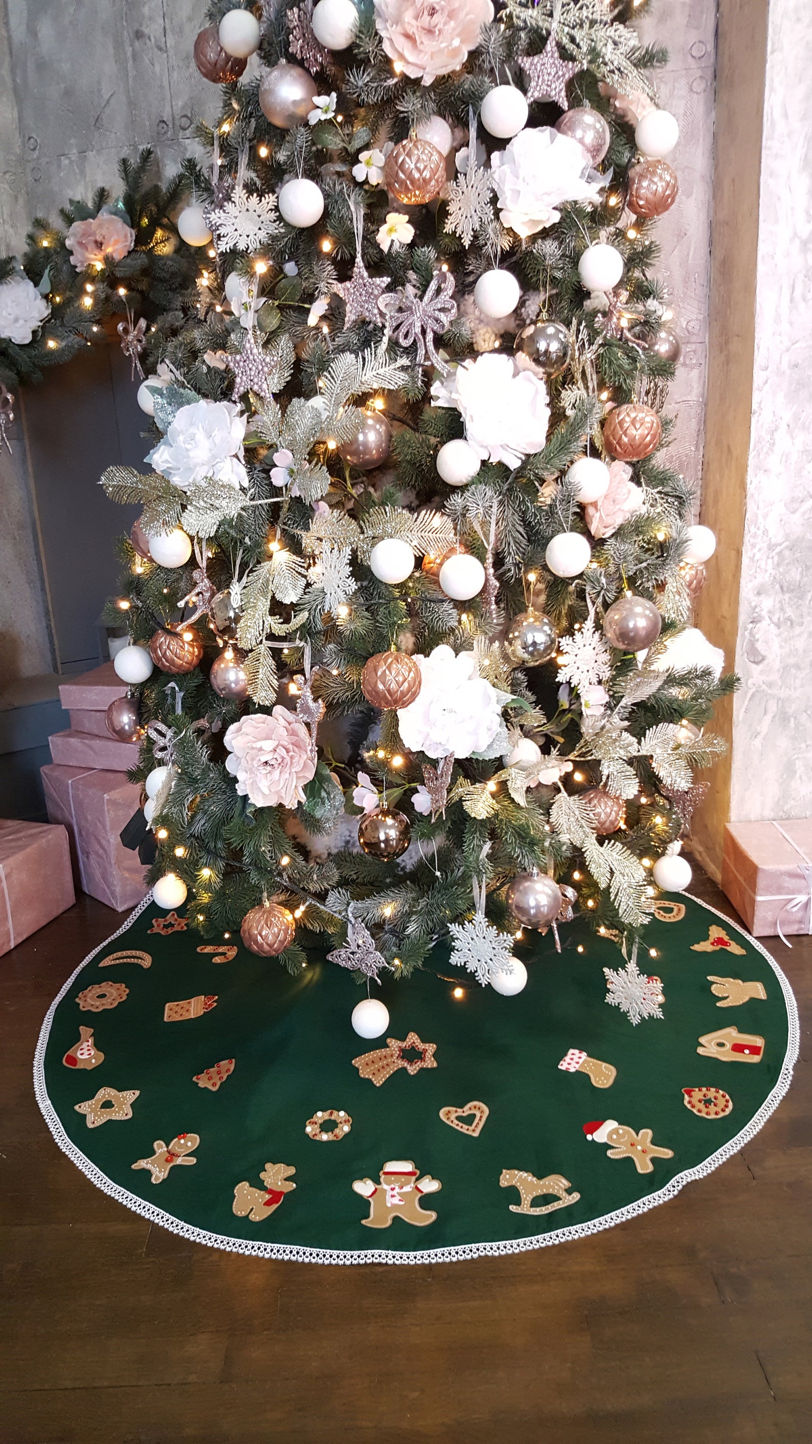 Gingerbread man 55 Tree skirt Christmas Tree skirt Green Etsy
