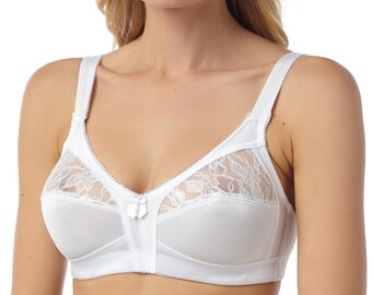 Ladies Non Wired Embroidered Bra Soft Cup Cotton Firm Control White Brassiere Ladies Non Wired Embroidered Bra Soft Cup Cotton Firm Control White Brassiere