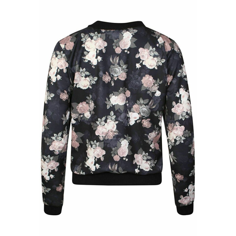 Discover Women rose floral print front zip up short bomber Jacket