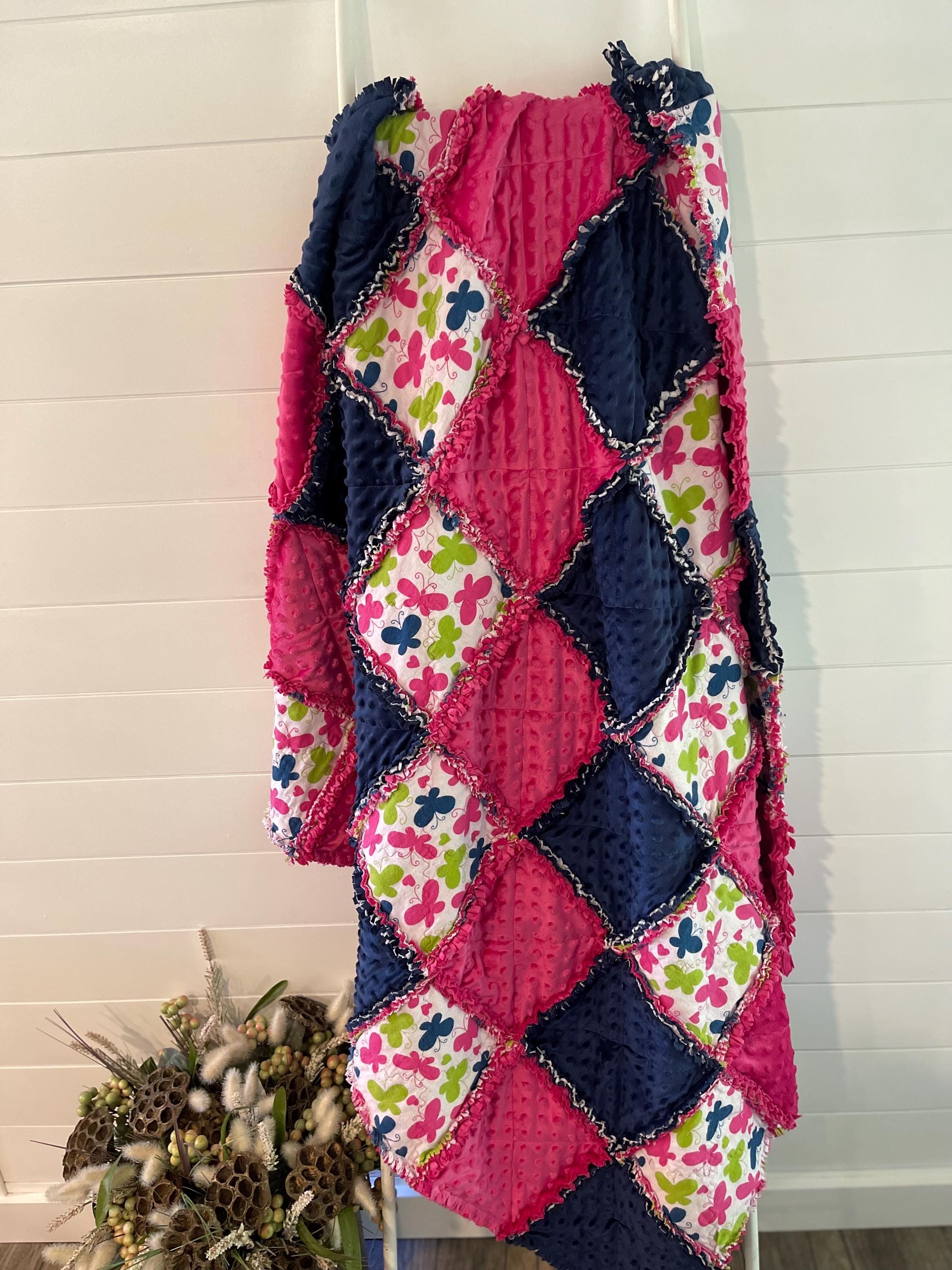 Pink and Navy Blue Little Girls Butterfly Rag Quilt 45wx49l GG - Etsy