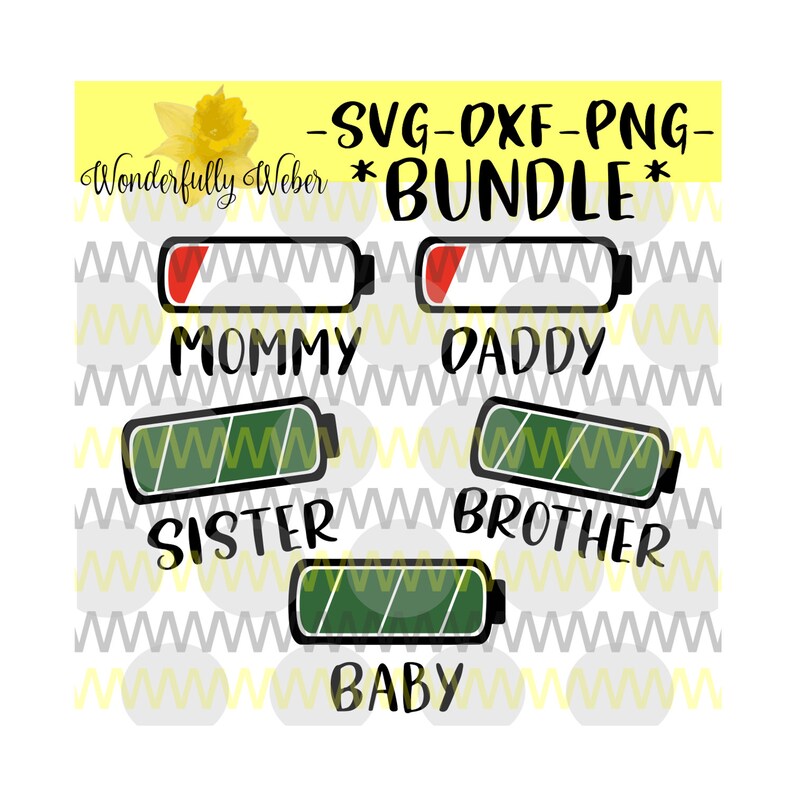 Low Battery Matching Family SVG Cut file Bundle for Cricut ...