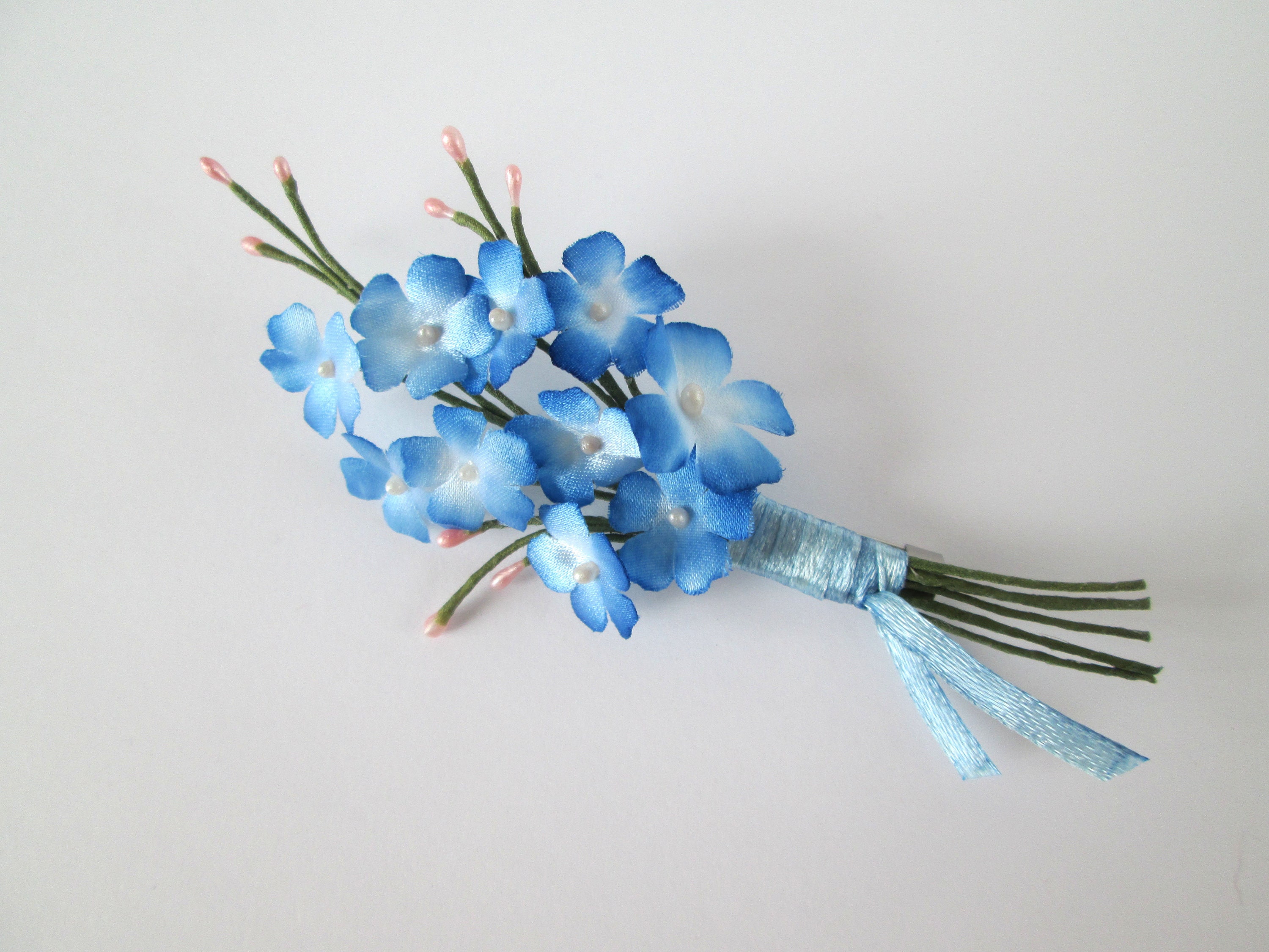 Blue Silk Flowers Boutonniere Brooch Pin Etsy