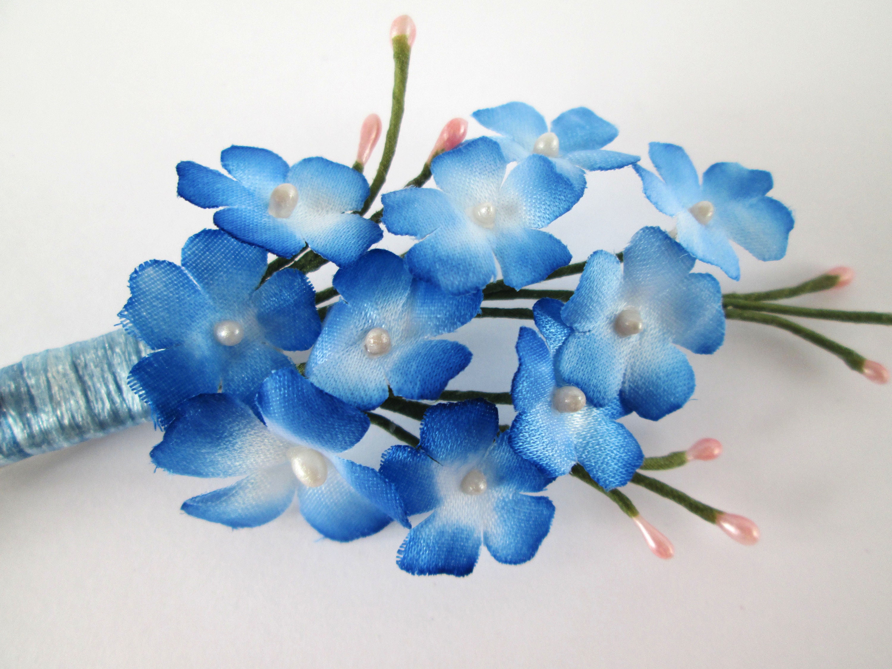Blue Silk Flowers Boutonniere Brooch Pin Etsy