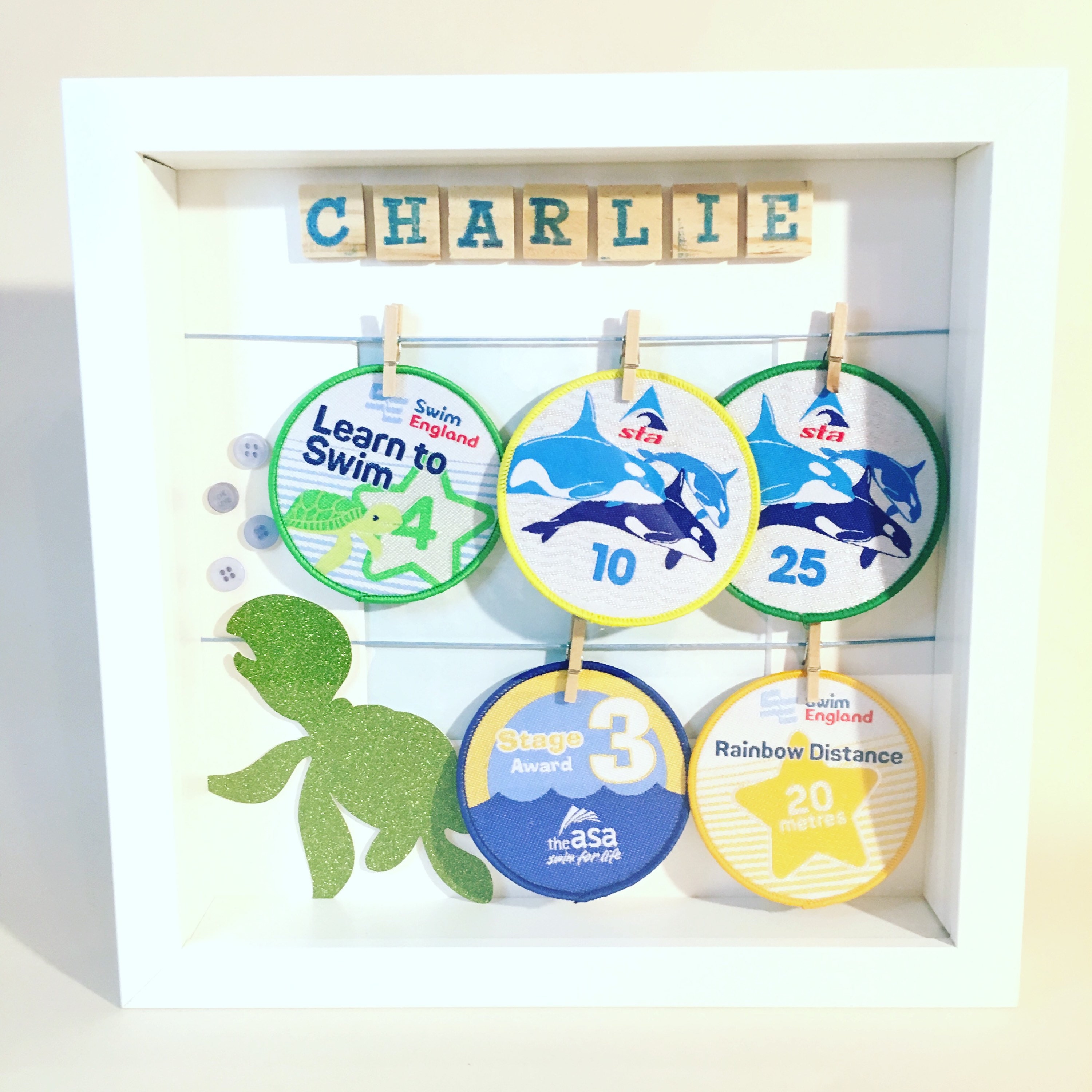 Childrens personalised Swimming badge display frame Etsy