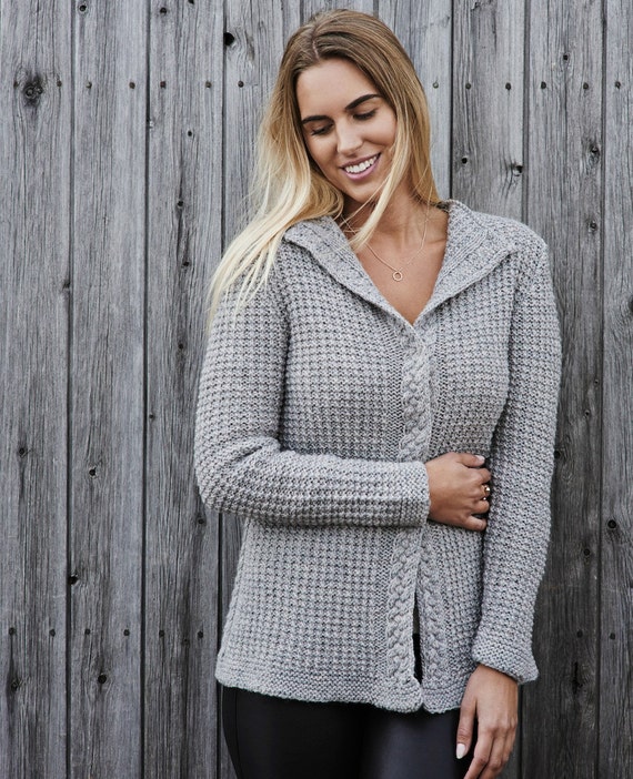 Women's Waffle Knit Cardigan PDF Knitting Pattern /cable Knit