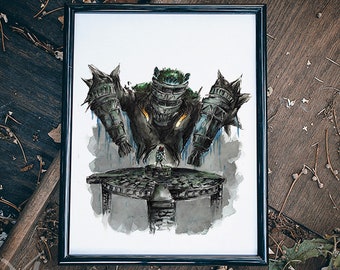 Shadow of the Colossus Inked Prints-Pelagia, SotC art, Video Game Decor, Made to Order Prints