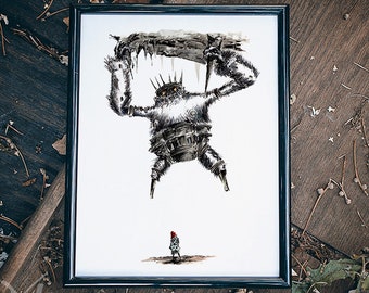 Shadow of the Colossus Inked Prints-Monkey, SotC art, Video Game Decor, Made to Order Prints