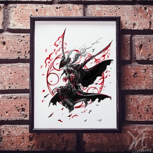 Bloodborne Inked 2018 Prints-Huntress of the ClockTower, Made to Order Prints, Bloodborne Inked Decor, Gamers Quality Wall Art, image 1
