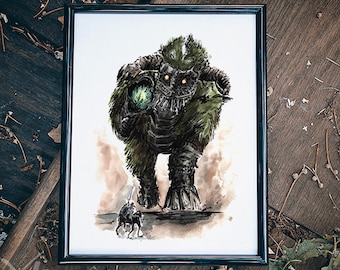 Shadow of the Colossus Inked Prints-Quadratus, SotC art, Video Game Decor, Made to Order Prints