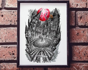 Bloodborne Inked 2018 Prints-Yharnam Central, Made to Order Prints, Bloodborne Inked Decor, Gamers Quality Wall Art,