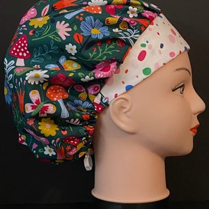 MUSHROOM Bouffant Scrub Cap for Women Surgical Scrub Hat, Chemo Cap