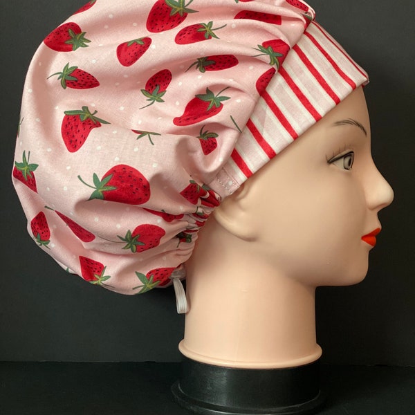 STRAWBERRY Bouffant Scrub Cap for Women Surgical Scrub Hat, Chemo Cap