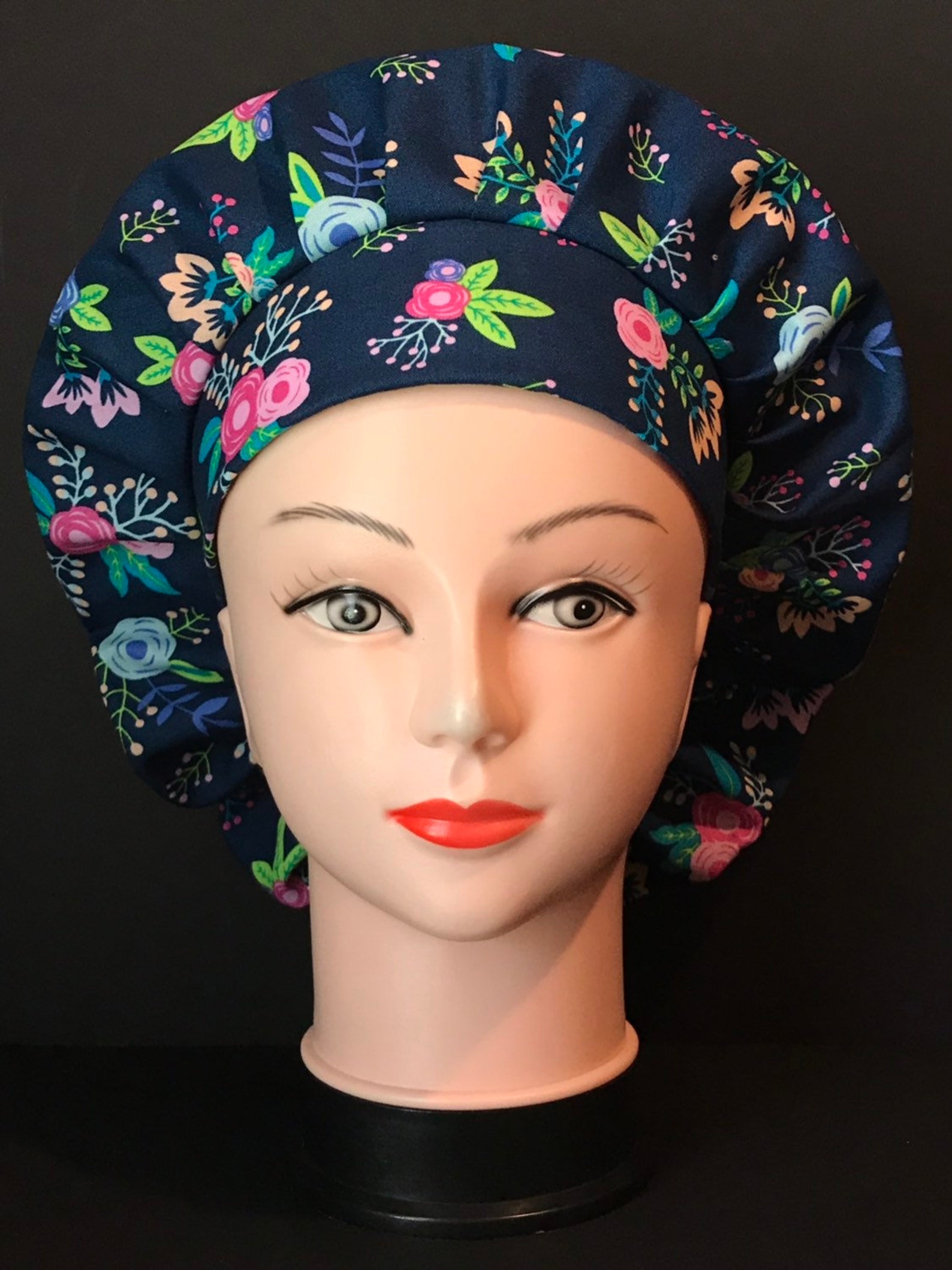 NAVY FLORAL Bouffant Scrub Cap for Women Surgical Scrub Hat Etsy