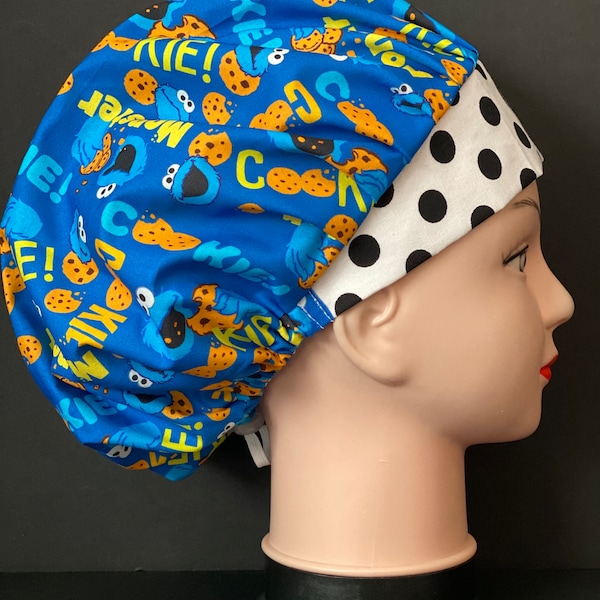 COOKIE Women's Surgical Scrub Hat Bouffant fits ponytail, Chemo Cap, Scrub Cap, Nurse Cap Terry Cloth Bill Option