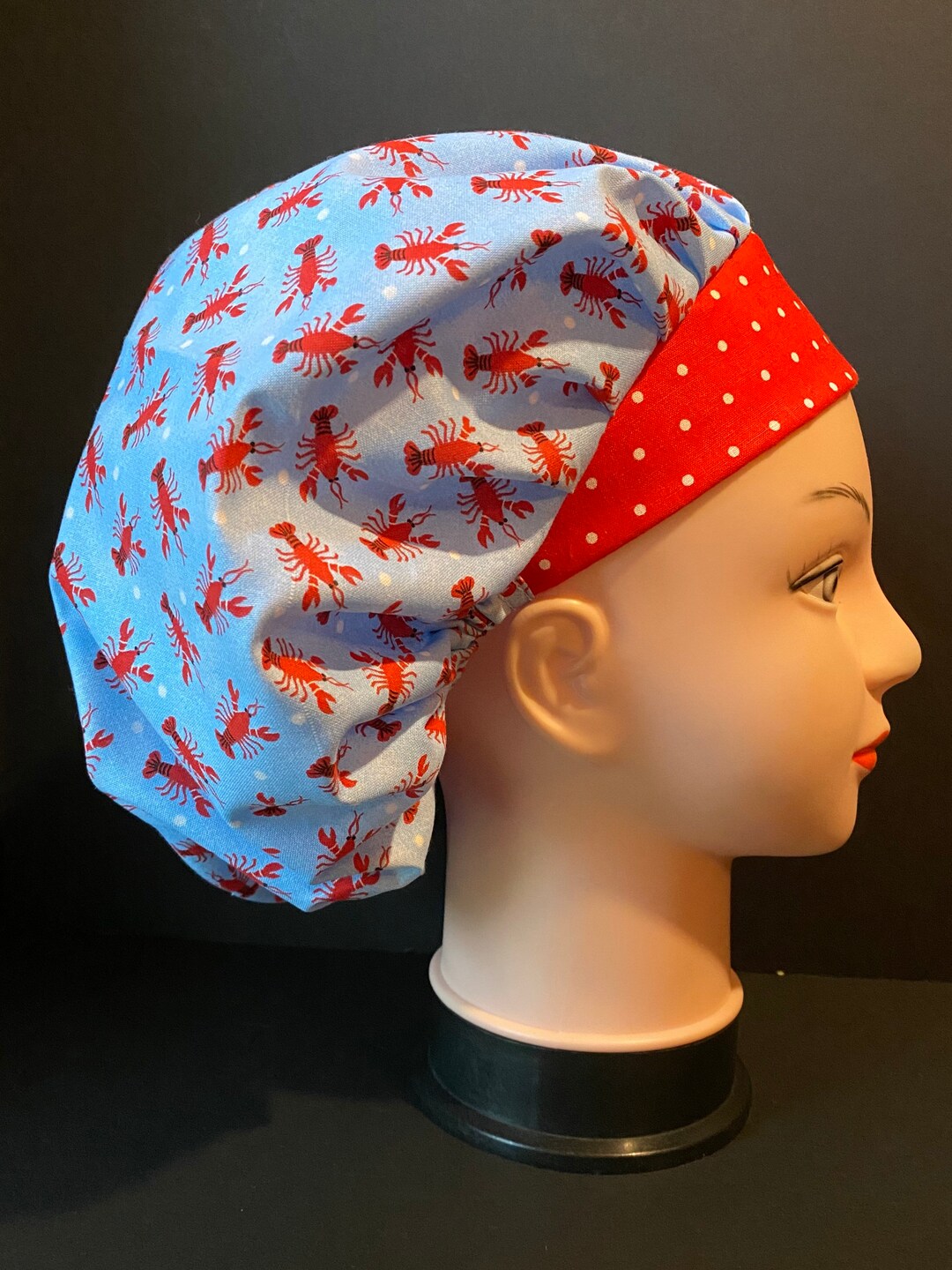 LOBSTER POLKA DOT Bouffant Scrub Cap for Women Surgical Scrub Hat