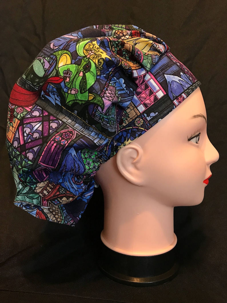 BEAUTY and the BEAST DISNEY Bouffant Scrup Cap for Women Surgical Scrub Hat fits ponytail, Chemo Cap, Terry Cloth Option image 2