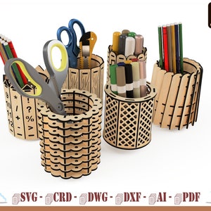 CNC Laser Cut Pen Holder: Desk Organizer (Digital Download)