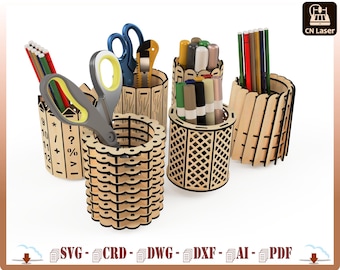 CNC Laser Cut Pen Holder: Desk Organizer (Digital Download)