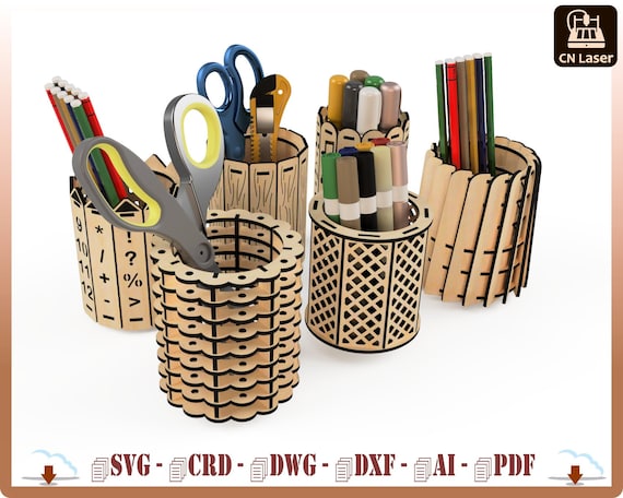 CNC Laser Cut Pen Holder: Desk Organizer (Digital Download)