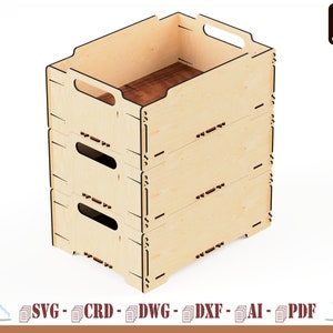 Stackable box for laser cutting, storage box, wooden box, laser cut files, laser cutting patterns and templates, GLOWFORGE CNC.