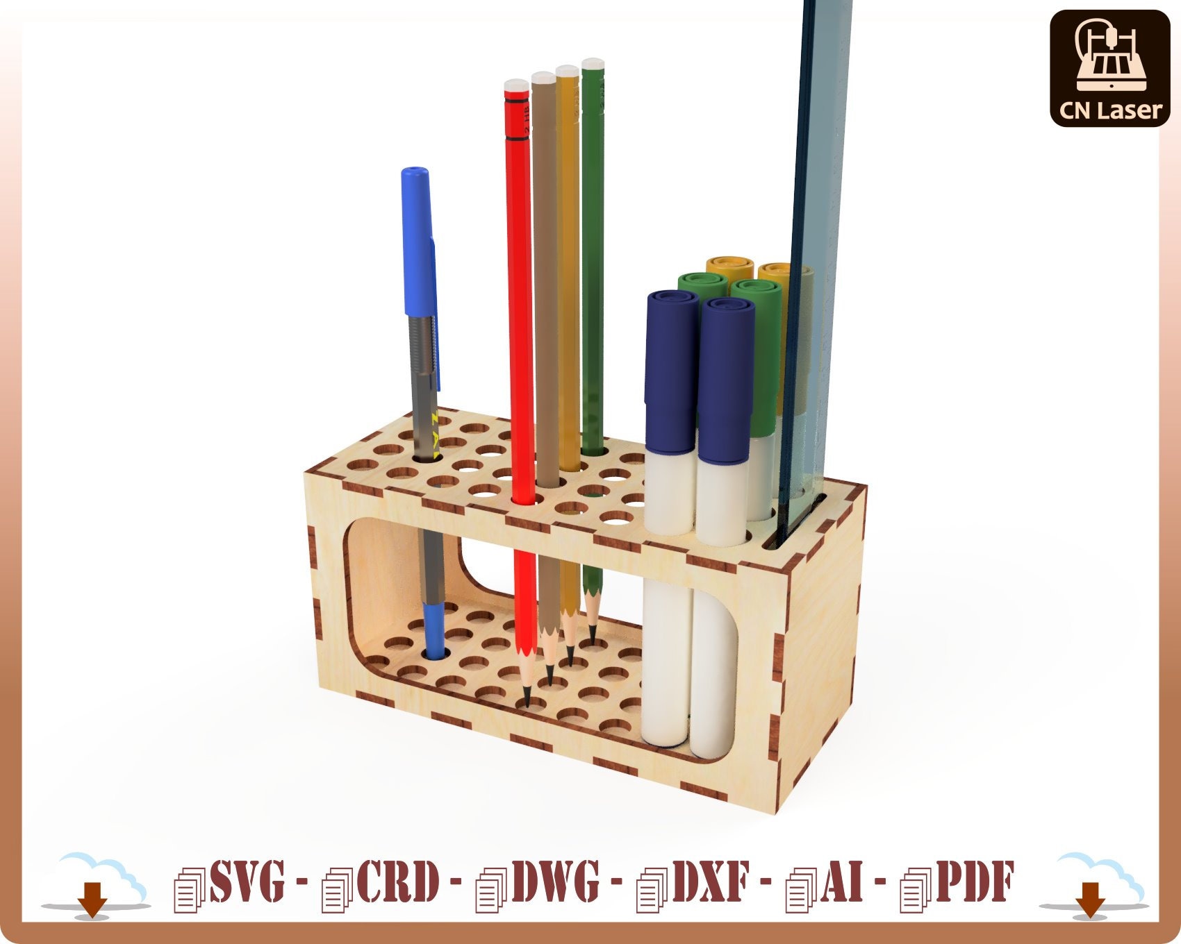 Laser Cut Pen and Pencil Holder: Student Storage Box (Digital File).