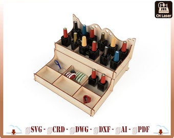 Organizador de maquillaje y esmaltes de uñas cortados con láser: Plantillas CNC (Descarga digital)