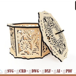 Hexagonal box, Storage of small objects, Organizer with compartments, Laser cnc art, Box for laser cutting.