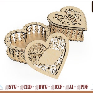 Heart box, Love box for laser cnc cutting, Decoration for gifts, Decoration for love day, Mother&#39;s Day, Valentine&#39;s Day