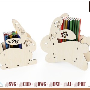 Rabbit-shaped pen organizer for laser cutting, Object storage, Vector for CNC laser, Desk organizer.