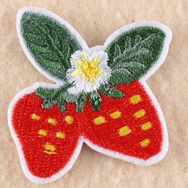 Strawberries Iron on Applique Two Red Strawberries Iron on Etsy