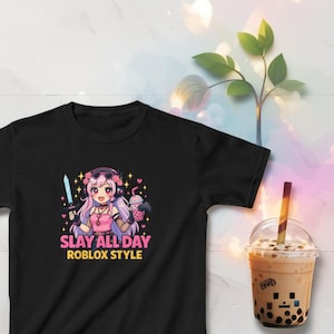 Slay All Day Roblox Style Kinder T-Shirt Niedliches Gamer Girl Shirt für Mädchen Lustiges Jugend Roblox Tee Boba Gaming Geburtstagsgeschenk