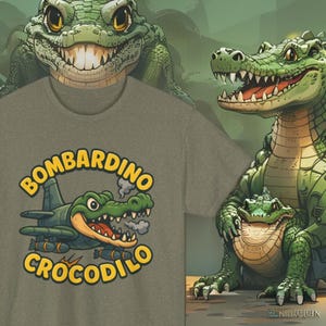 T-shirt Bombardino-krokodil | Shirt grappige cartoon gevechtsvliegtuigkrokodil, T-shirt meme, surrealistisch grapcadeau, kleding Kaiju-stijl