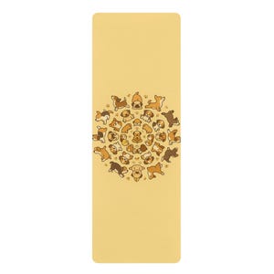 Yoga Mat, Mindful Mutts Mandala, Pug Corgi Beagle Dog Mandala Design, Buttercream Yellow Mat, Fun Cartoon Dogs, Animal Lover Gift, Fitness